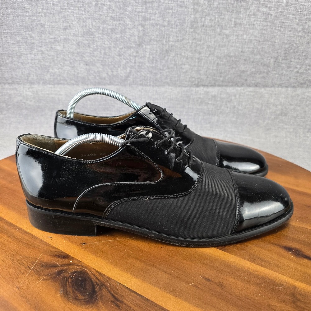 Stacy Adams Mens Black Patent Leather Fabric Tuxedo Cap Toe Oxford Shoes 10.5 M‎